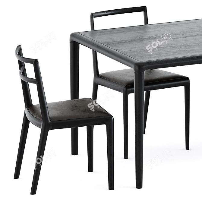 Minimalist Straight Back Chair & Lyon Table 3D model image 2