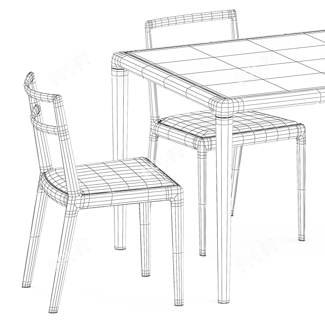 Minimalist Straight Back Chair & Lyon Table 3D model image 5