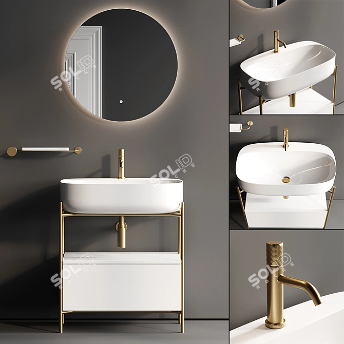 Modern Metal Vanity Set Moon 3D model image 1