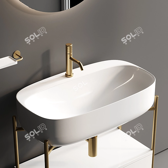 Modern Metal Vanity Set Moon 3D model image 2