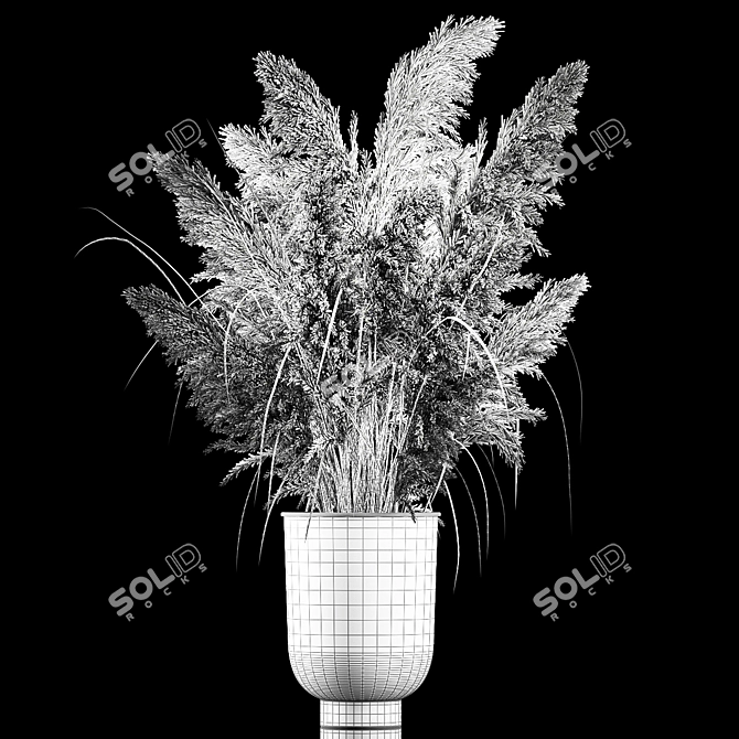 Pampas Reed Bouquet in Black Planter 3D model image 6