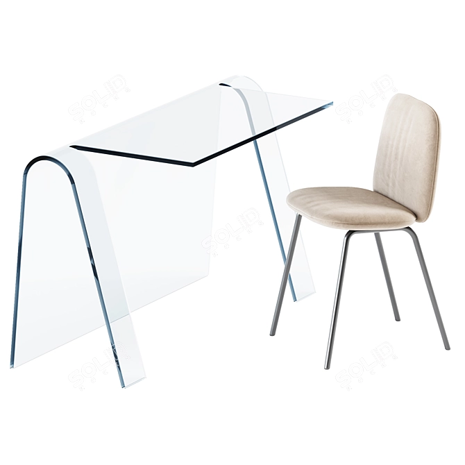 Modern Glass Desk & Chair 3D model image 2
