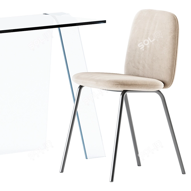 Modern Glass Desk & Chair 3D model image 3