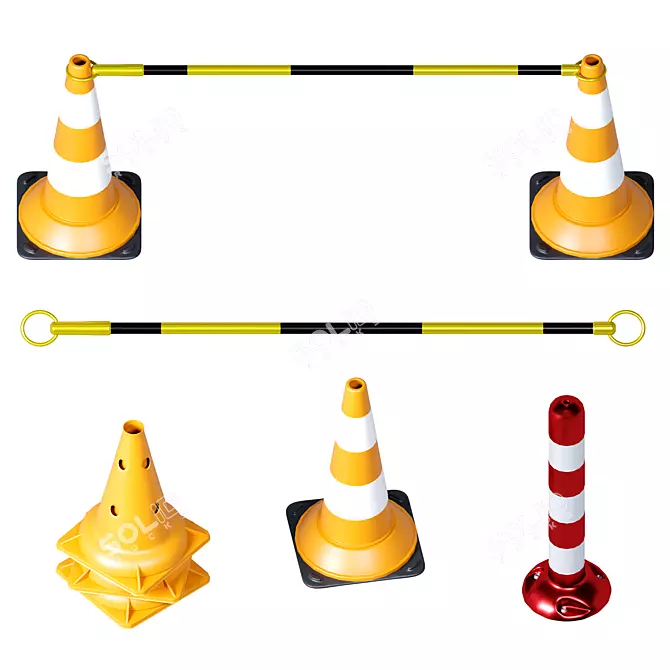 Road Barrier Set in 3D 3D model image 7