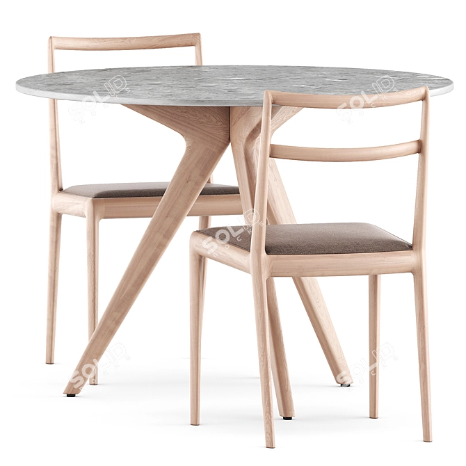 Modern Straight Back Chair & Teak Nero Table Set 3D model image 2