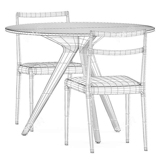 Modern Straight Back Chair & Teak Nero Table Set 3D model image 4