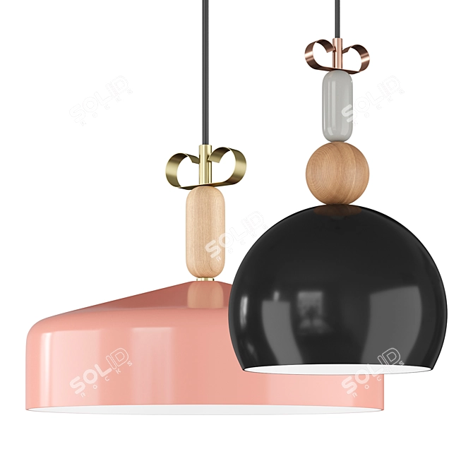 BON TON Hanging Light, Oak Insets 3D model image 1