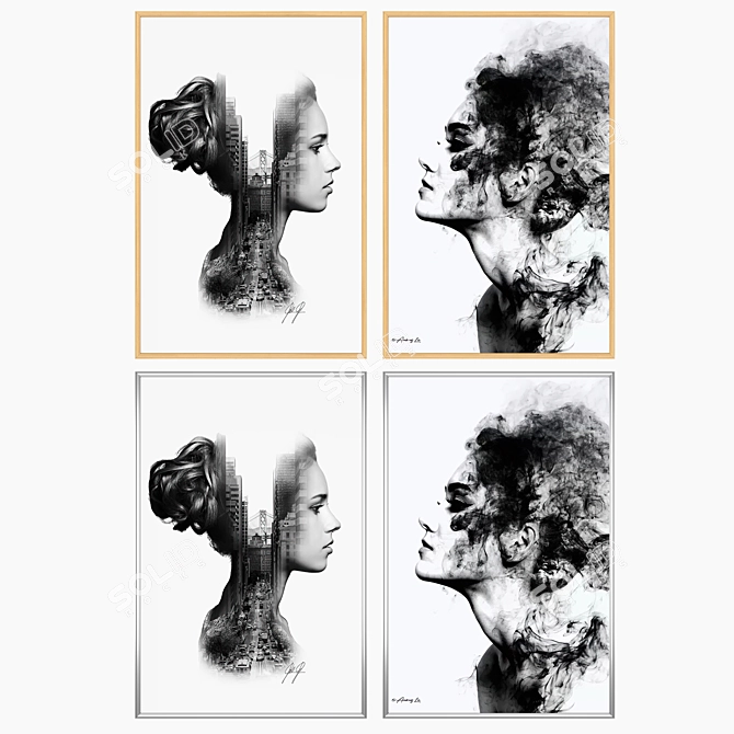 Art Prints Set with Frames 3D model image 3