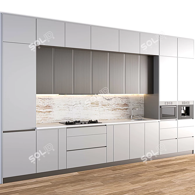 Modern Minimal I-Shape Kitchen Set 3D model image 1