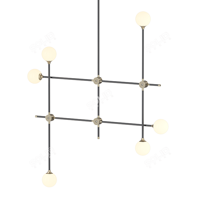 Glass Sphere Chandelier on Metal Rods 3D model image 1