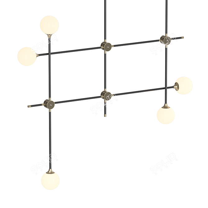 Glass Sphere Chandelier on Metal Rods 3D model image 2