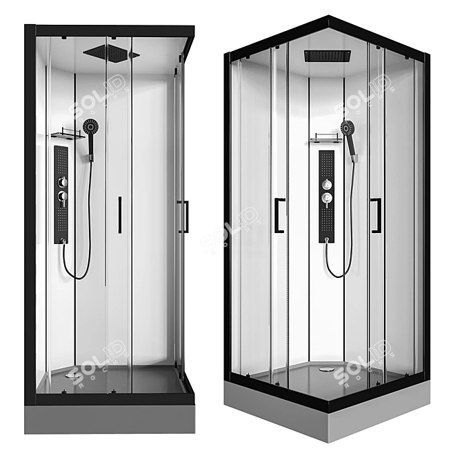 Glossy Black & White Shower Cabin 3D model image 1