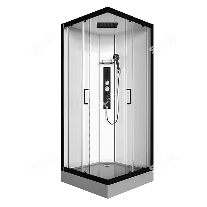 Glossy Black & White Shower Cabin 3D model image 2