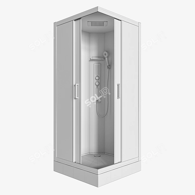 Glossy Black & White Shower Cabin 3D model image 4