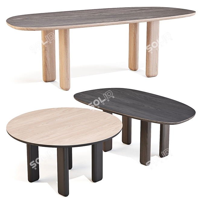 Caillou Dining Table Natural Wood 3D model image 2