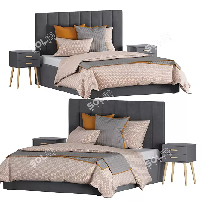 Vega Bed and Iveyn Nightstand 3D model image 1