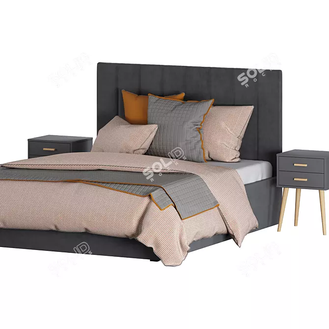 Vega Bed and Iveyn Nightstand 3D model image 2