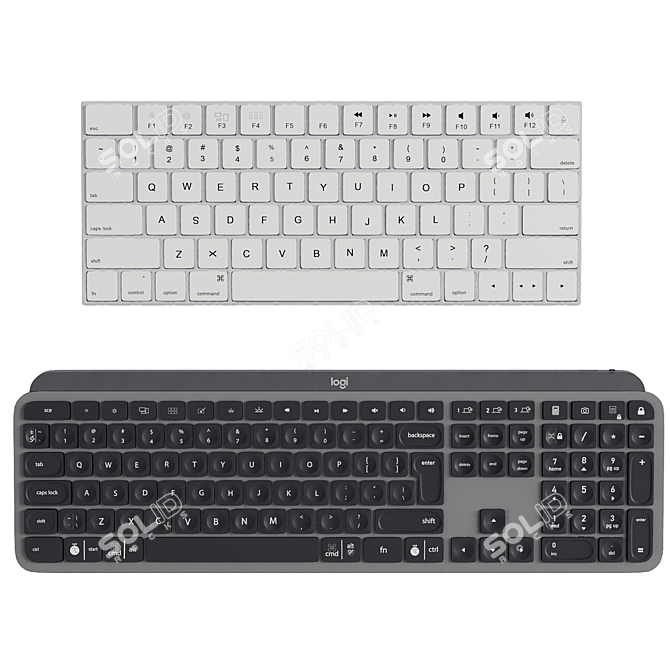 Dual Keyboard Set: Apple & Logitech 3D model image 3