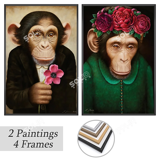 Modern Art Set with Varied Frames 3D model image 1