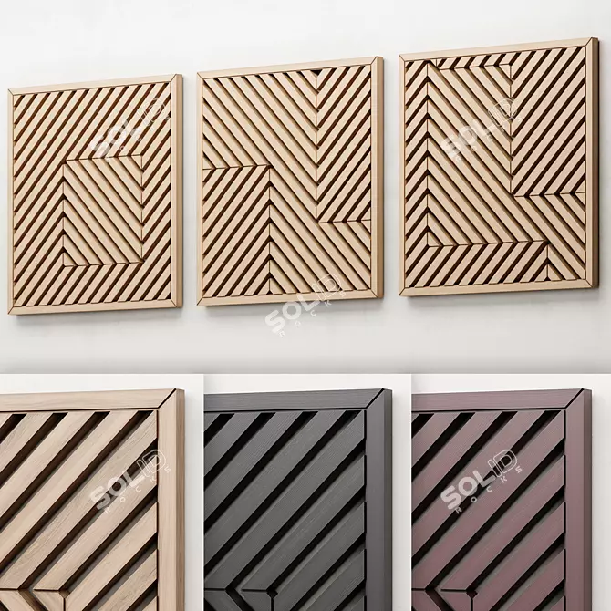 Geometric Wooden Wall Art Set 3D model image 1