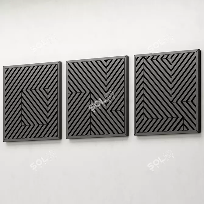 Geometric Wooden Wall Art Set 3D model image 3