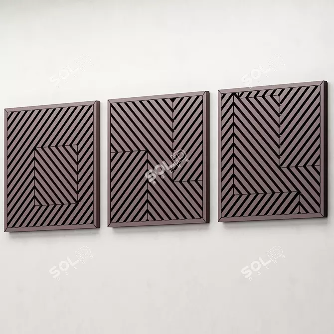 Geometric Wooden Wall Art Set 3D model image 4