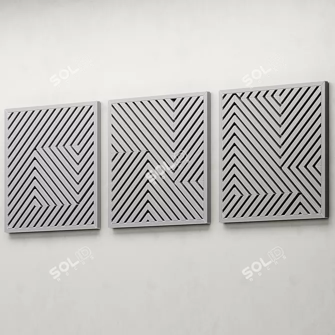 Geometric Wooden Wall Art Set 3D model image 6
