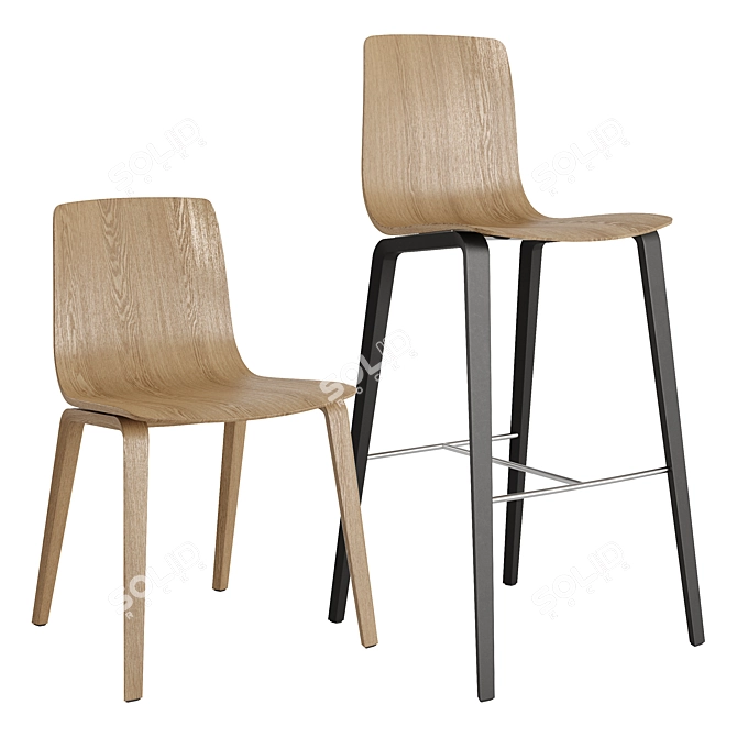 Modern Wood Legs Chair Set 3D model image 8