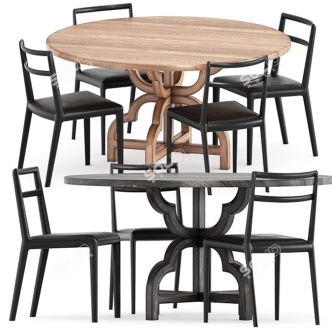 Modern Straight Back Chair & Table 3D model image 1