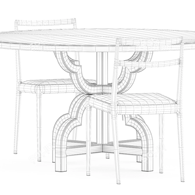 Modern Straight Back Chair & Table 3D model image 5