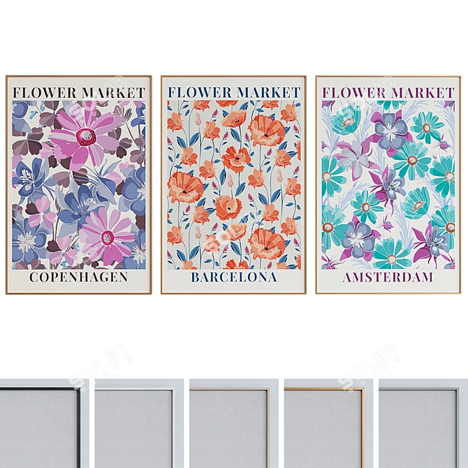 Floral Market Picture Frame Set 3D model image 1