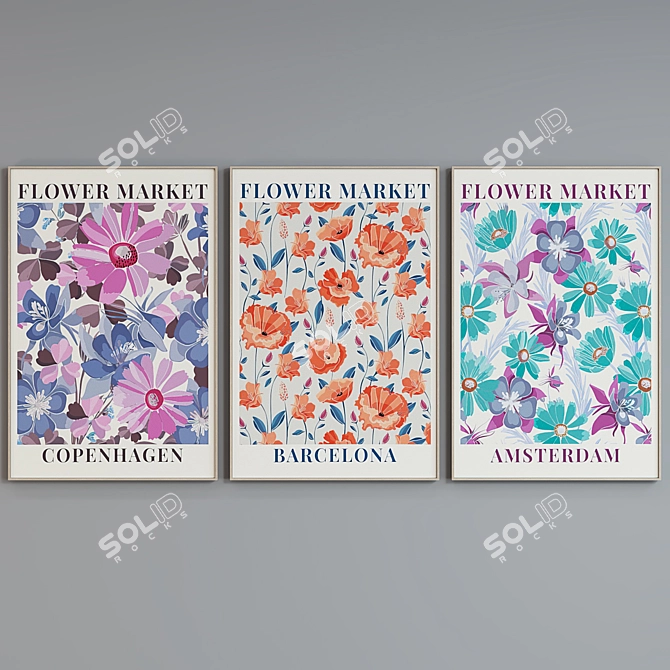 Floral Market Picture Frame Set 3D model image 2