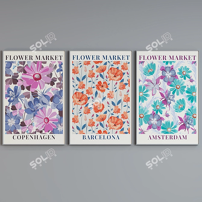 Floral Market Picture Frame Set 3D model image 4