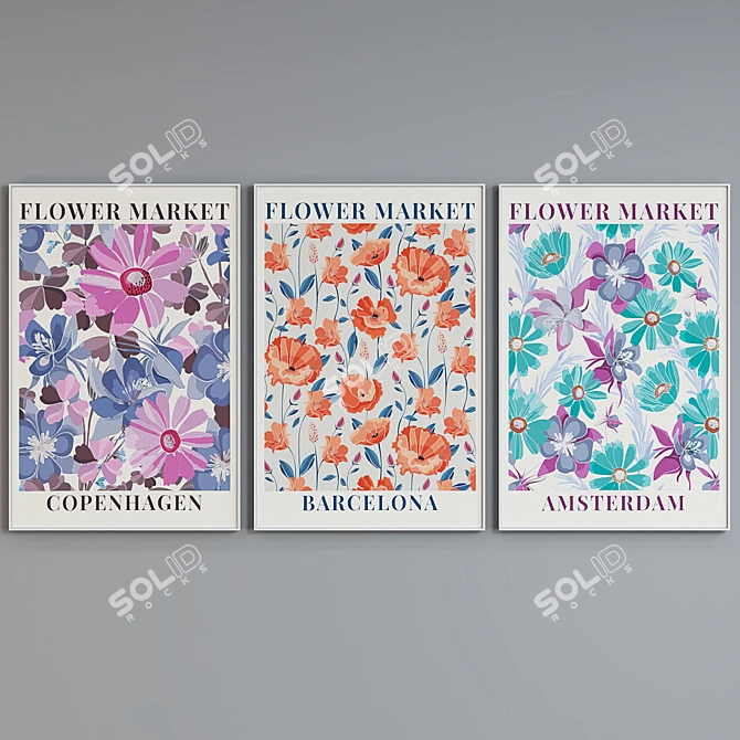 Floral Market Picture Frame Set 3D model image 5