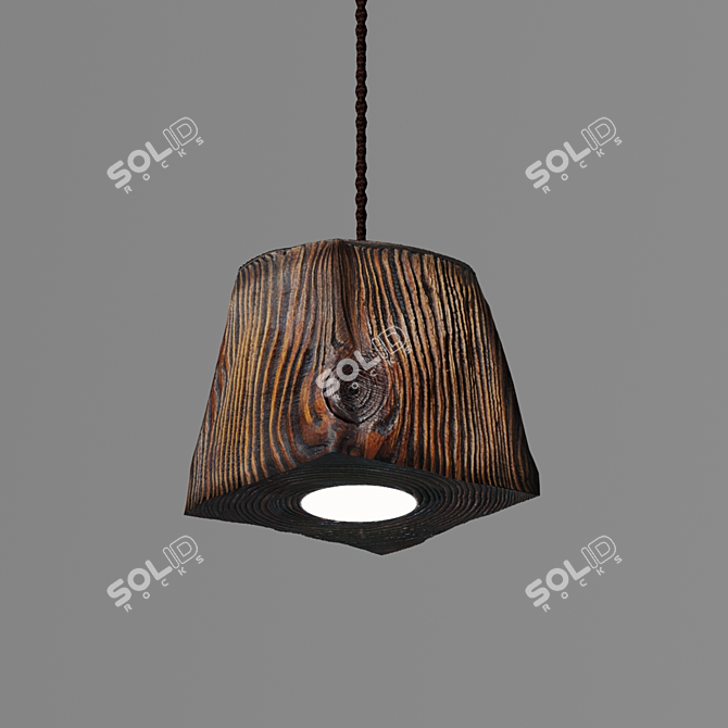 Handcrafted Pine LED Pendant Light 3D model image 5