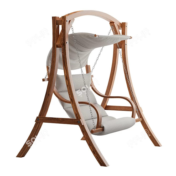 Teak Finish Wooden Garden Swing 3D model image 3