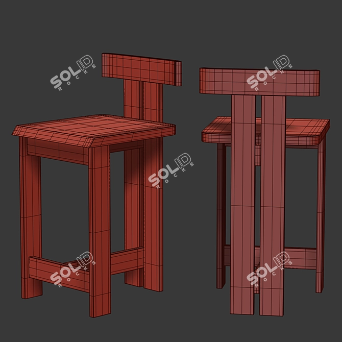 Retro Wooden Bar Stool 3D model image 2