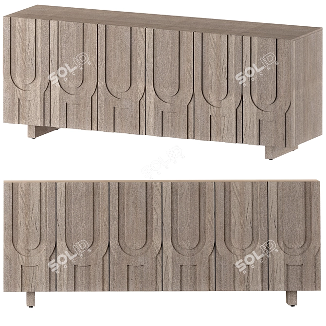 Rustic Media Console - Grey Wood 3D model image 1