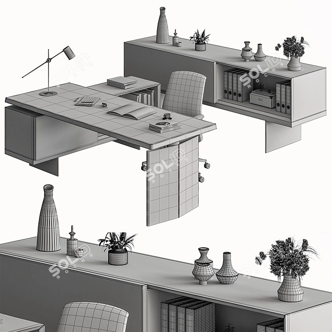 Executive Desk Set - Office Furnishings 3D model image 4