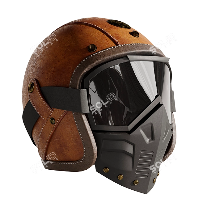 Vintage Leather Motorcycle Helmet Set 3D model image 4