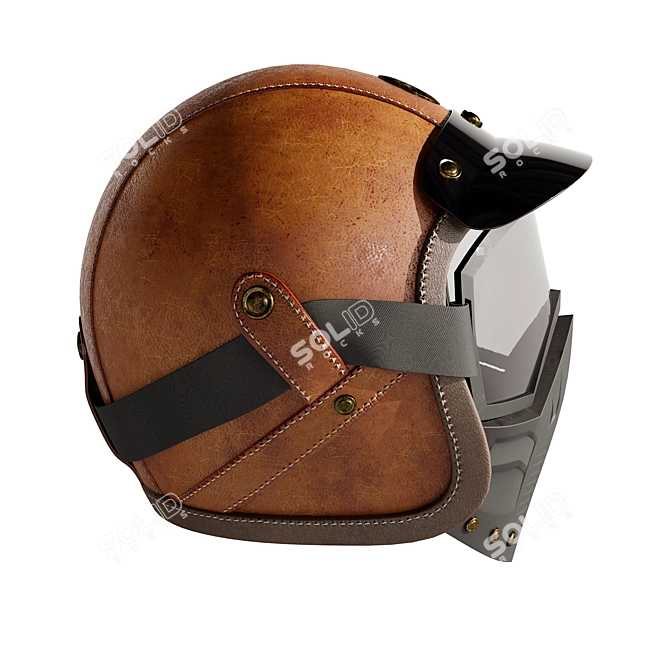 Vintage Leather Motorcycle Helmet Set 3D model image 5