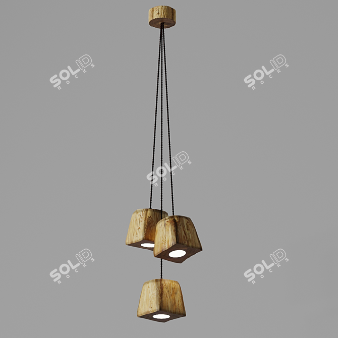 Handcrafted Pine Pendant Light 3D model image 3