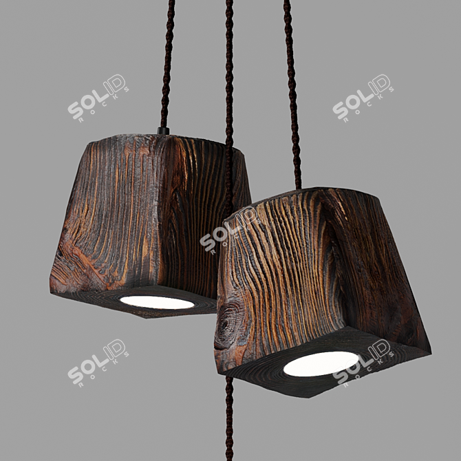 Handcrafted Pine Pendant Light 3D model image 6