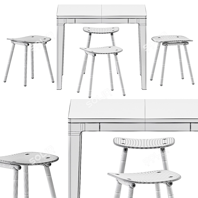  Contemporary Duo: Pop Table & Fenster Stool 3D model image 5