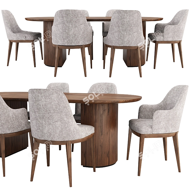 Elegant Dining Set: Anna Chairs & Moon Table 3D model image 1
