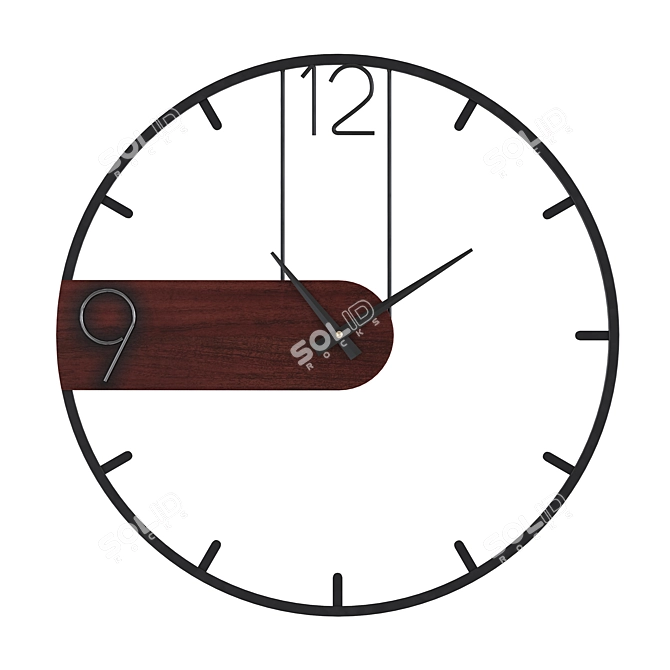 Metal Wood Wall Clock Elegant 3D model image 1