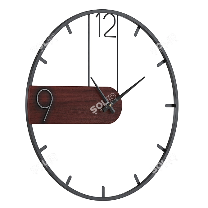 Metal Wood Wall Clock Elegant 3D model image 2