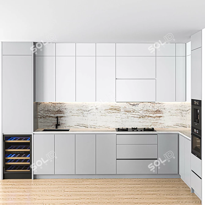 Modern Kitchen Sink Marble Wood 3D model image 5