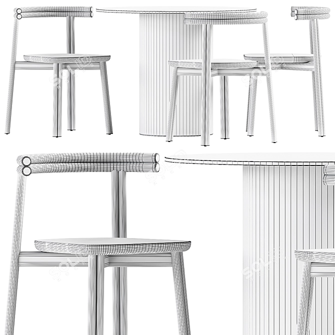 Sleek Dial Dining Set 3D model image 6