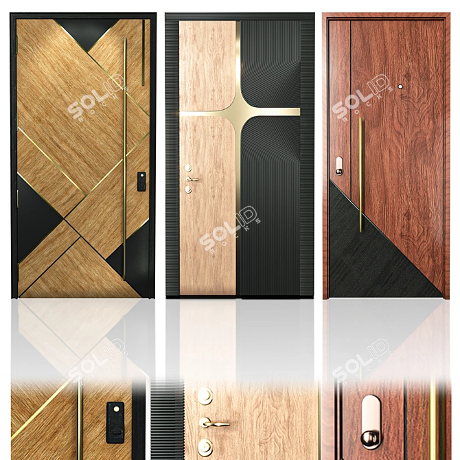  3 Modern Vray Rendered Doors 3D model image 1